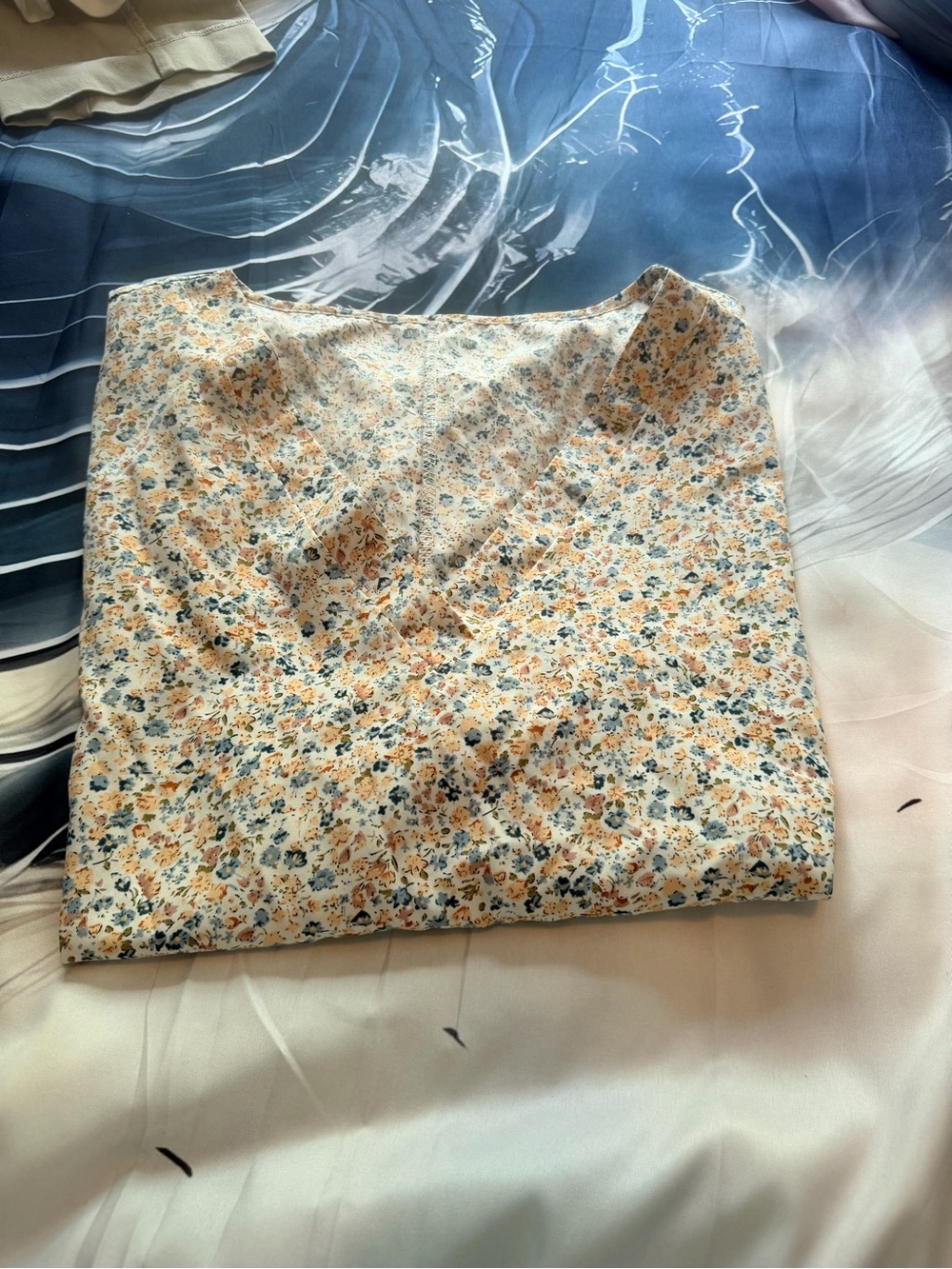 Floral Square-Neck Top in Soft Yellow & Blue